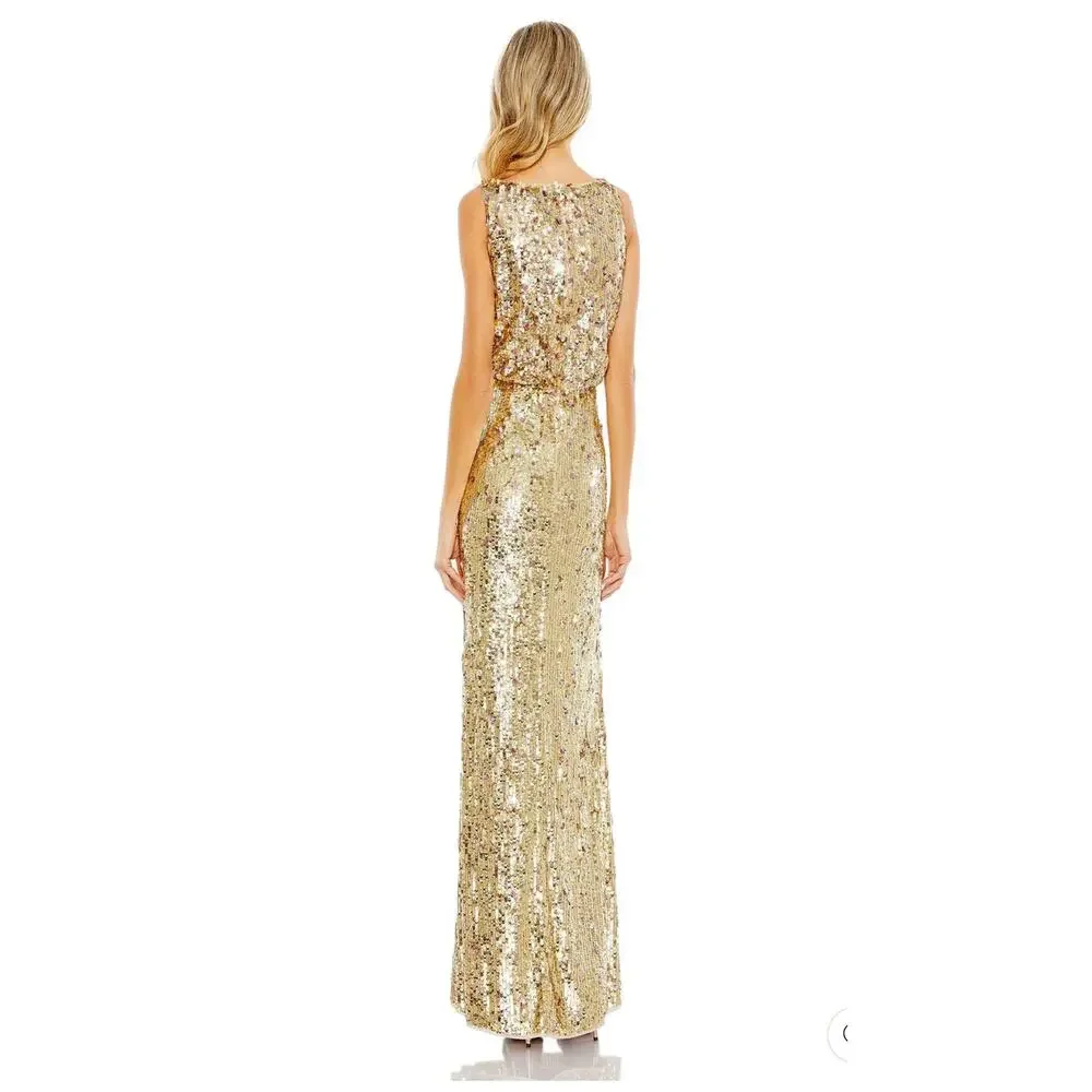 Mac Duggal 93645 Gold Sequin Column Evening Gown Size 8